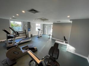 a gym with treadmills and ellipticals in a room at Holiday Inn Gent Expo, an IHG Hotel in Ghent