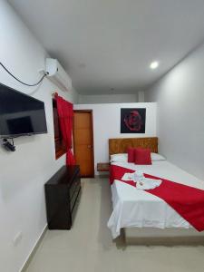 1 dormitorio con 1 cama y TV de pantalla plana en Hotel SARALI, en Doradal