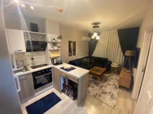 an aerial view of a kitchen and a living room at Classic Suite MK1 in Istanbul
