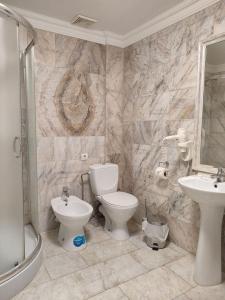 a bathroom with a toilet and a sink at Leoton Chernivtsi in Chernivtsi