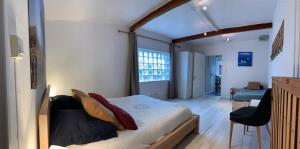 sypialnia z łóżkiem i dużym oknem w obiekcie Ravissante suite avec parking sur place. w mieście Pessac