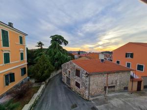 an aerial view of a street in a city at Sweet House and Apartment in Rovinj