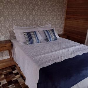 a bed with two pillows on it in a bedroom at Pousada caminhos do mel in Urubici