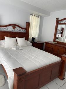 a bedroom with a large bed and a mirror at elegant room in Tamiami