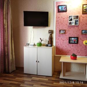 トムスクにあるKvartira v zentre g. Tomskaのリビングルーム(壁にテレビ付)