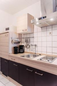 - une cuisine avec un évier et un comptoir dans l'établissement Apartment-EG-03, à Darmstadt