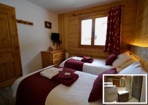 a bedroom with two beds and a window at Chalet Versoye, Montchavin Sunday changeover in Montchavin