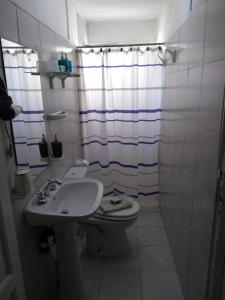 een badkamer met een wastafel, een toilet en een douche bij Departamento turista in Mendoza
