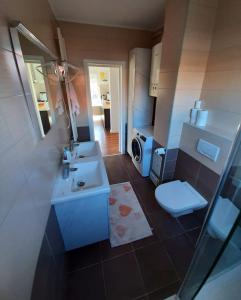 Apartman EVA ZAGREB في زغرب: حمام مع حوض ومرحاض