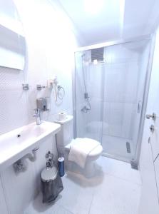 a bathroom with a shower and a toilet and a sink at Family Istanbul Hotel in Istanbul