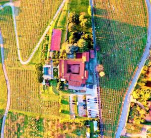 une vue aérienne sur une maison dans un champ dans l'établissement Cella Grande, à Viverone