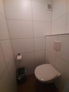 a white bathroom with a toilet and a trash can at De Weitens Valkenswaard in Valkenswaard +34 photos