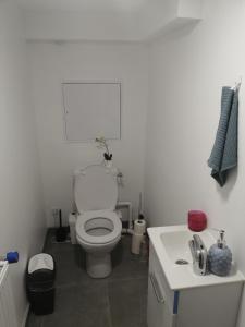 ein weißes Bad mit einem WC und einem Waschbecken in der Unterkunft Etage privatif tout confort dans une maison in Conflans-Sainte-Honorine