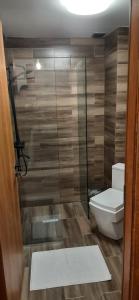a bathroom with a toilet and a glass shower at Marshal Gudauri in Gudauri +12 photos