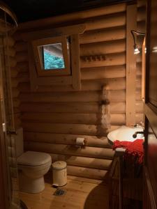 a bathroom with a toilet and a sink at Shelter in Kalavrita