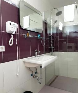 ein Bad mit einem Waschbecken und einem Spiegel in der Unterkunft Royal Apartmani in Banja Luka