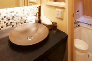 une salle de bain avec un lavabo et des toilettes dans l'établissement Rinn Kujoharikoji 59, à Kyoto