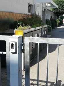 a row of mailboxes sitting next to a fence at Apartment-EG-04 in Darmstadt