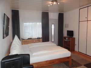 - une chambre avec un lit et une télévision dans l'établissement Apartment-EG-06, à Darmstadt