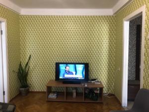 a living room with a flat screen tv on a wall at Kyiv daily rent Apartments on Bogdana Gavrilishina 10 in Kyiv