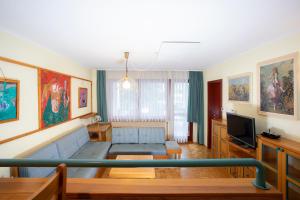- un salon avec un canapé et une télévision dans l'établissement Apartments Baki Kranjska Gora, à Kranjska Gora