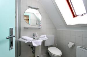 a bathroom with a toilet and a mirror at Haus-Atlantis-Whg-2-Duenenblick in Hörnum