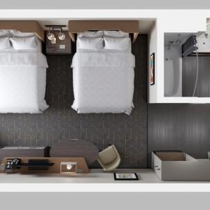 a model of a bedroom with two beds and a mirror at Holiday Inn Lansdale-Hatfield, an IHG Hotel in Kulpsville