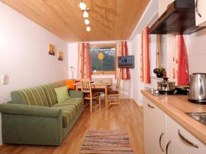 un soggiorno con divano e tavolo di Single Apartment Martlerhof a Tux