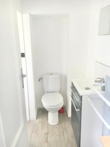 ein weißes Bad mit einem WC und einem Waschbecken in der Unterkunft Studios meublés Brest Keruscun in Brest