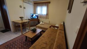 un soggiorno con un divano e un tavolo di Zisis Garden Studios a Ioannina