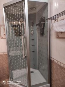 モスクワにあるLa Scala Narodnayaのバスルーム(ガラスドア付きのシャワー付)