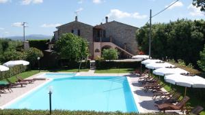 basen z leżakami i parasolami przed domem w obiekcie Casa Vacanze Ribocchi w mieście Campiglia Marittima