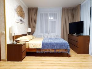 モスクワにあるАпартаменты на Цандераのベッドルーム(ベッド1台、薄型テレビ付)