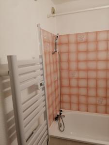 een douche in een badkamer met een fiets ernaast bij Studio Les Contamines Montjoie - Les Combettes - Le Lay - WIFI INCLUS in Les Contamines-Montjoie