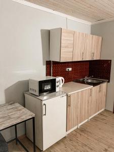 Kuchyň nebo kuchyňský kout v ubytování Guest House Lviv