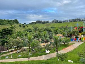 a park with palm trees and a hill in the background at Tijota Hotel Fazenda in Ipatinga