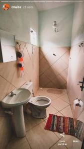 a bathroom with a toilet and a sink at Pousada e Restaurante Boia Cross in Vargem Bonita