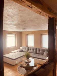 a living room with a couch and a table at Appartement 44 in Burrweiler