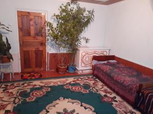 a bedroom with a bed and a large rug at Guest house Shairkul in Kyzylunkyur