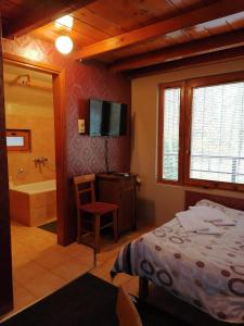 1 dormitorio con 1 cama, TV y bañera en S' Centro - park apartments, en Kraljevo