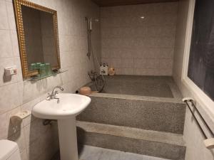 a bathroom with a sink and a bath tub at 九族飯店 臺東縣旅館004號 in Wenquan