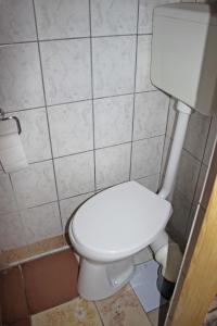 ein Bad mit einem weißen WC in einem Zimmer in der Unterkunft Private Zimmervermietung in Wien