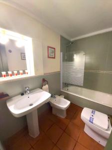 a bathroom with a sink and a toilet at Plaza Andalucía Edificio Salvia 2-6 pax in Monachil