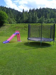 two childrens play equipment in a field of grass at Agroturystyka u Chlebków in Ochotnica Górna