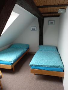 卢捷纳普德克利诺夫琴Pension Hraničář的阁楼里有两张床的卧室