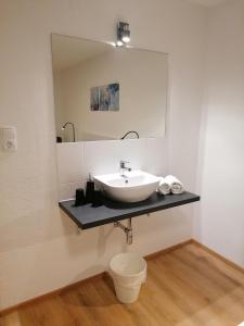 a bathroom with a sink and a mirror at Ferienwohnung Hildegard Eiter in Sankt Leonhard im Pitztal