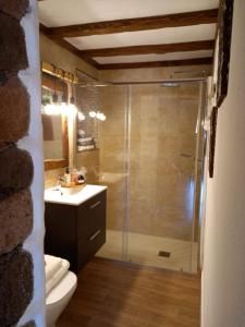 サンタ・ルシアにあるRomantic Casa Rural La Molineraのシャワー、トイレ、洗面台を備えたバスルーム