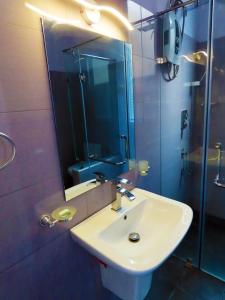 a bathroom with a sink and a shower and a mirror at VIVAS Residencies Luxury Apartments in Colombo