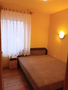 ハイドゥソボスローにあるÉva vendégház Guesthouseのベッドルーム(ベッド1台、窓付)