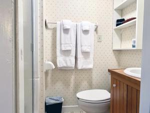 a bathroom with a toilet and a sink and towels at Franklyn Farm Inn in Chester